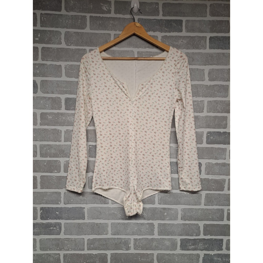 Womens Floral Romantic Knit V-Neck‎ Long Sleeve Femenine Bodysuit Size Small